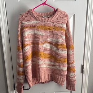 Very J Pink and Yellow Striped Crew Neck Sweater